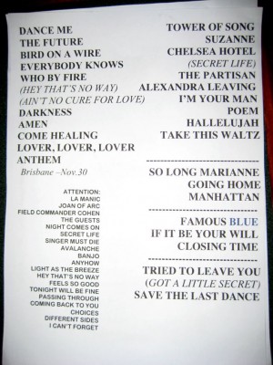Brisbane stage set list
