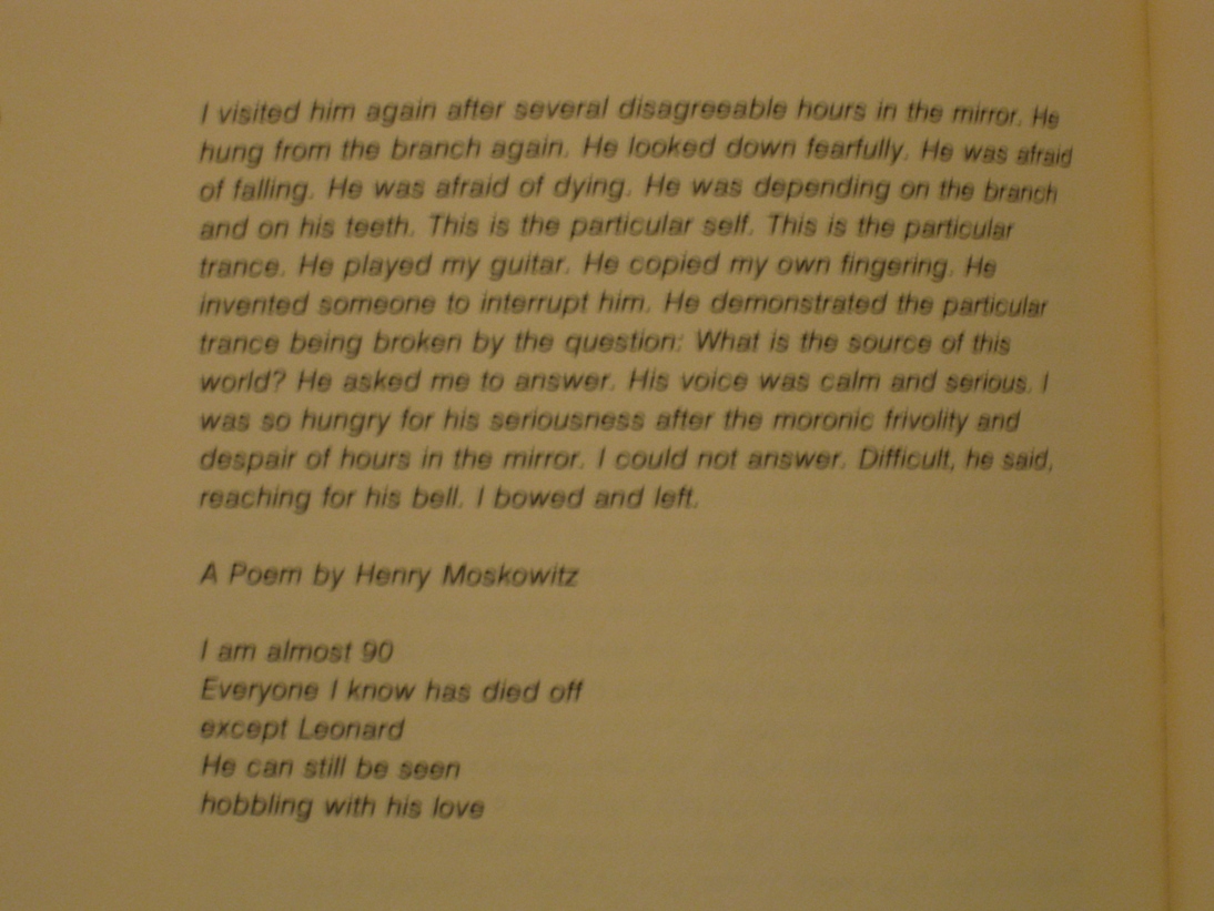 Last poem in early version of Death of a Lady's Man, here credited to Henry Moscovitch [mispeled as Moskowitz]