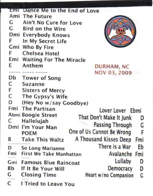 set list 11-3-09
